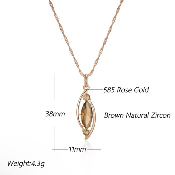 Light Brown Crystal Pendant Necklace for Women 585 Rose Gold Necklace - Picture 2 of 5